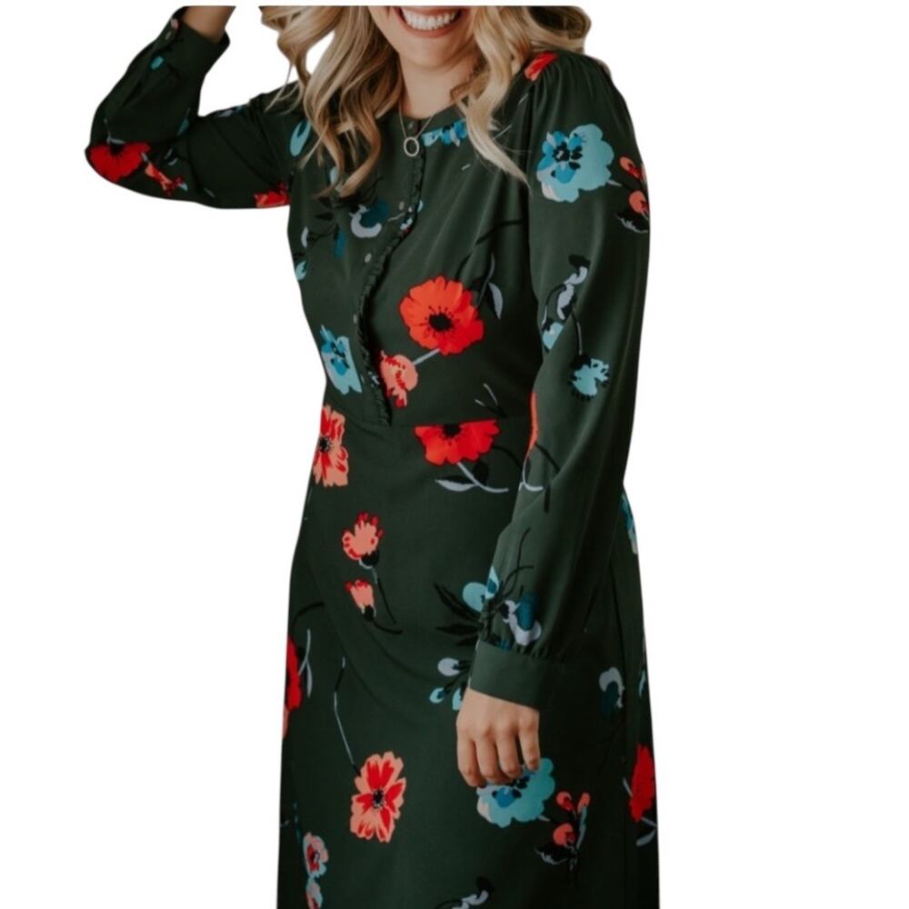 Loft Long‎ Sleeve Floral Print Shift Dress Romantic Cottagecore Office 4 (2817)
